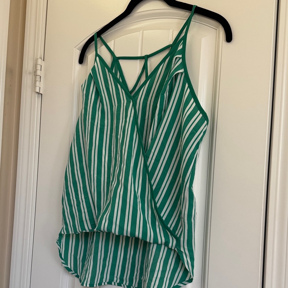 Monteau Green and White Striped Camisole